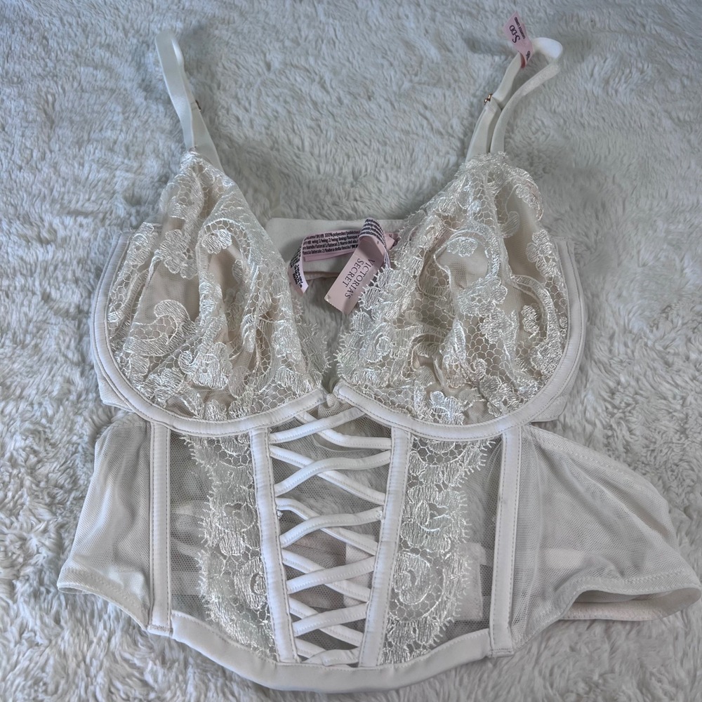 Victorias Secret‎ Dream Angels White Lace Up Corset Bra Top S-DD 11244423 NWT